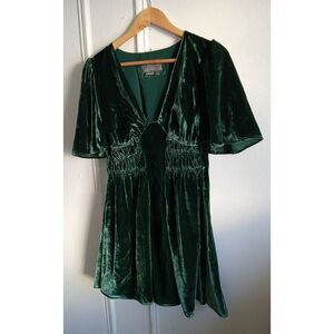 Anthropologie Emerald Green Velvet Mini Dress